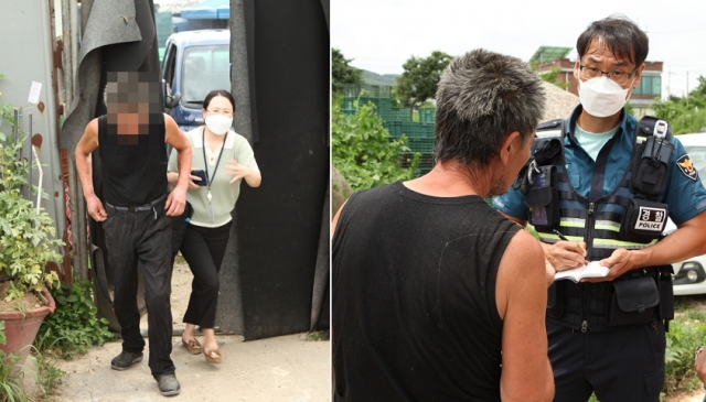 "12년만의 자유" 장애인 A씨가 마침내 개농장을 빠져나오는 모습. A씨는 사회복지사의 안내를 받아 안전한 모처에서 신변을 보호받고 있다. 한국애견신문 제공
