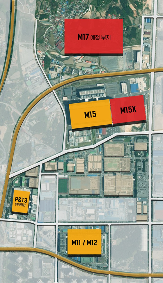 Planned plants at the Cheongju site are illustrated in red and existing plants in orange. [SK HYNIX]