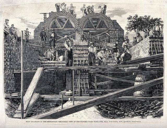 1859년부터 6년간 이뤄진 런던의 하수관거 건설 공사의 한 장면. 1859년 제작된 목판화다. 웰컴컬렉션