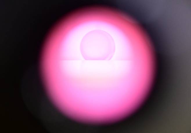 플라즈마 장비로 반도체 실리콘 웨이퍼를 식각하고 있다.