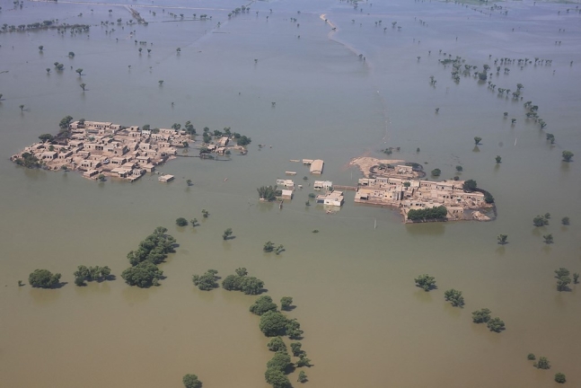 지난 1일 홍수로 침수된 신드 지방 다두 마을의 항공사진. 사진=AFP 연합뉴스