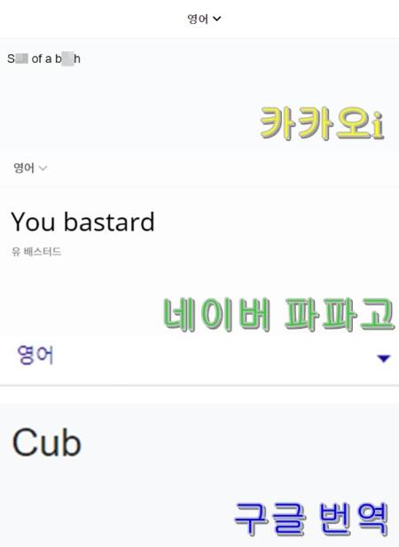 카카오i·네이버 파파고·구글 캡처