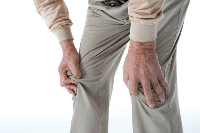 ] 한 시니어가 관절염으로 무릎 통증을 호소하고 있다.
