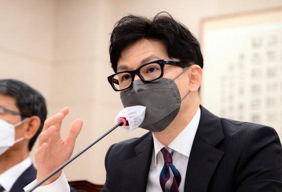 2022년 10월 6일 한동훈 법무부 장관이 국회 법제사법위원회의 국정감사에서 발언하고 있다. 장진영 기자