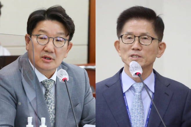 권성동 국민의힘 의원(왼쪽)과 김문수 경제사회노동위원장이 윤석열 정부 첫 국정감사에서 막말 논란에 휩싸였다. ⓒ 시사저널