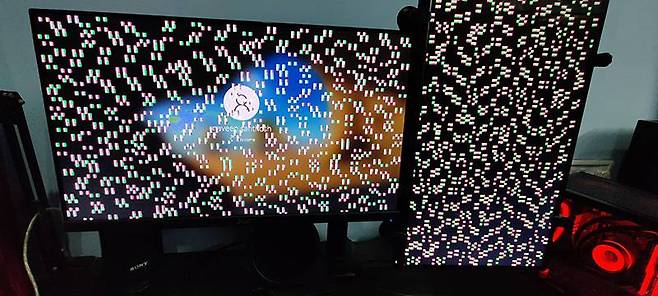 그래픽 카드가 고장 나면 예시처럼 화면이 깨지거나 일그러진다. 원인은 GPU 자체 불량이나 메모리의 냉납 현상, 전원부 불량 등 여러 가지가 있으며, 수리는 어렵다고 보는 게 좋다. 출처=레딧