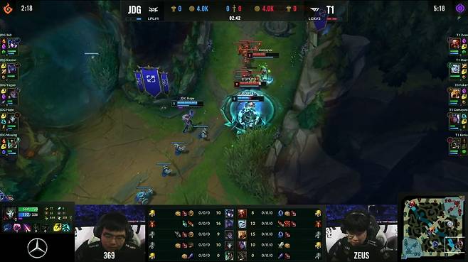 '케리아' 류민석의 과감한 결단으로 사실상 바텀 라인전의 균형은 무너졌다(사진=중계 화면 캡처).