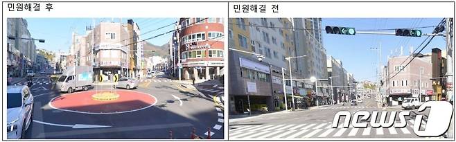 부산 남구 문현동에 회전교차로가 설치된 모습.(박수영 의원실 제공)