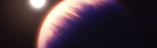 지구에서 700광년 떨어진 별 주변을 도는 외계 행성인 ‘WASP-39b’ 상상도. 제임스 웹 망원경이 이 행성의 대기에서 최근 ‘이산화황’을 발견했다. 미국 항공우주국(NASA)제공