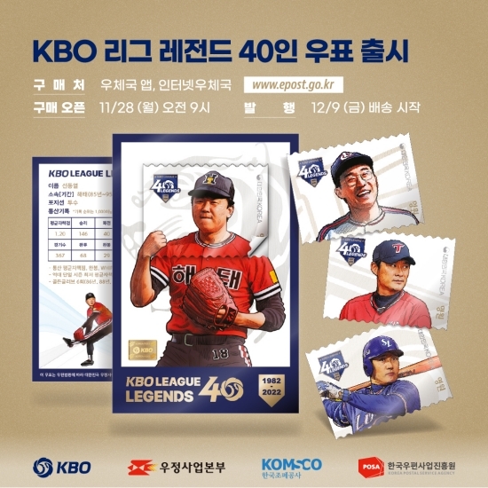 KBO는 우정사업본부, 한국조폐공사, 한국우편사업진흥원과 협업해 KBO 리그 40주년 기념 레전드 40인 우표 세트를 출시했다. 사진=KBO 제공