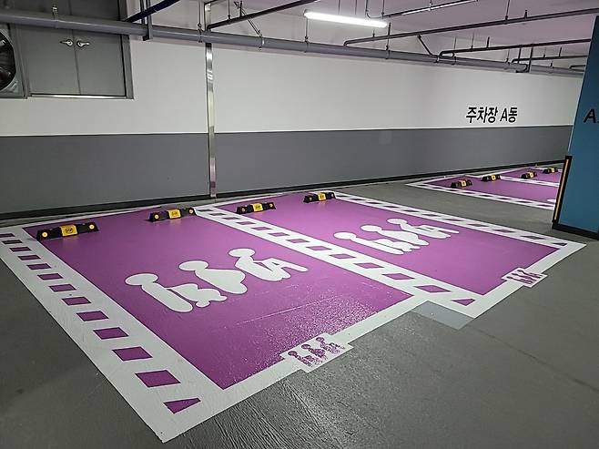 서울 마포구가 망원나들목 공영주차장에 조성한 ‘BPA 배려주차공간’.마포구 제공