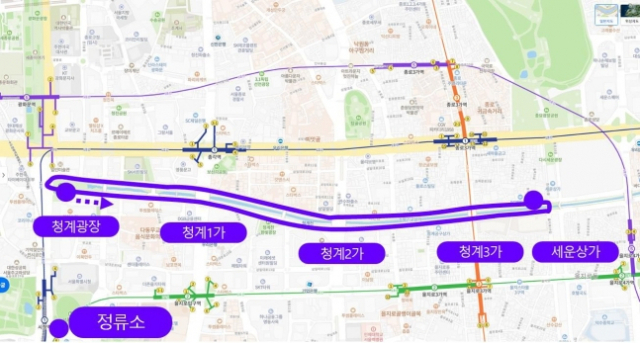 서울시 청계천 자율주행버스 운행 구간. 자료 제공=서울시