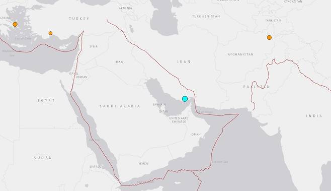 30일(현지시간) 오후 이란 남부에서 규모 5.6 지진이 발생했다. 사진은 미국 지질조사국(USGS)가 관측한 지진 발생 장소다. 2022.11.30 (USGS 화면 갈무리)