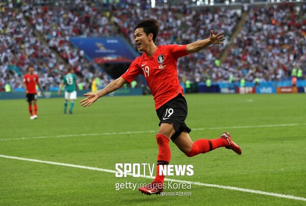 2018년 러시아 월드컵 독일과 경기에서 득점 후 기뻐하는 김영권. 
