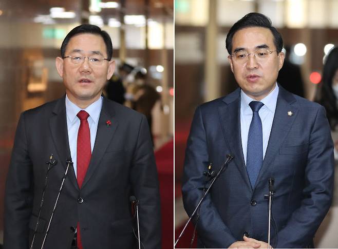 주호영(왼쪽) 국민의힘 원내대표와 박홍근 더불어민주당 원내대표 (사진= 뉴시스)