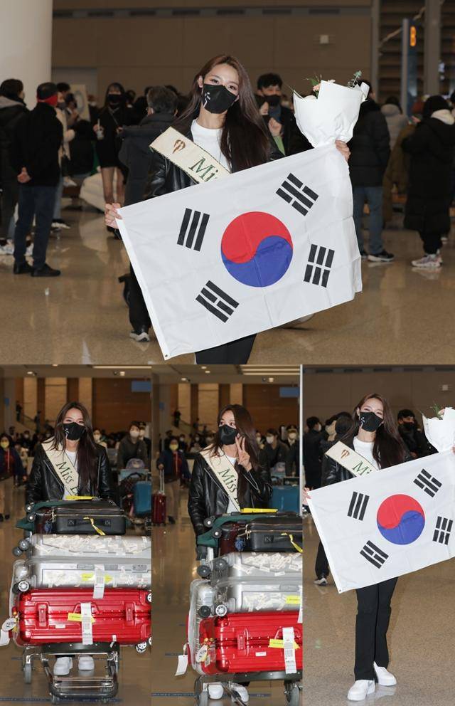 2021 미스코리아 '선(善)' 최미나수가 금의환향했다. '미스 어스(Miss Earth) 2022'에서 우승을 차지한 그는 밝은 표정으로 한국 땅을 밟았다. 글로벌이앤비 제공
