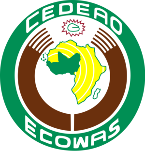 서아프리카국가경제공동체(ECOWAS)  로고. 아프리카 대륙 지도의 초록색 부분이 회원국