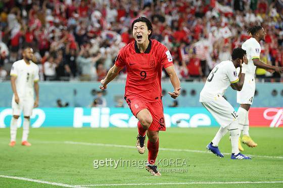 가나를 상대로 멀티 골을 기록한 조규성.(사진=게티이미지)