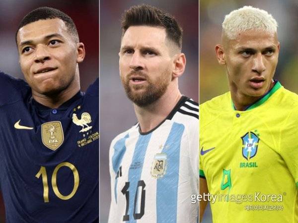 킬리안 음바페, 리오넬 메시, 히샬리송(왼쪽부터). 사진=게티이미지코리아
