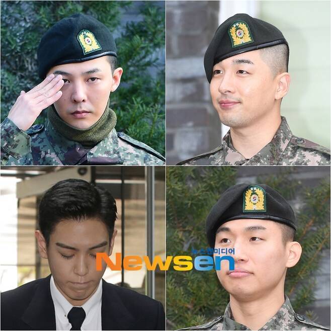 왼쪽 위부터 시계 방향/지드래곤, 태양, 대성, 탑