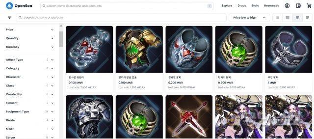 스카이피플 '파이브스타즈 for 클레이튼' 게임의 NFT가 마켓플레이스에서 코인으로 거래되고 있는 모습. OPEN SEA 홈페이지 캡처