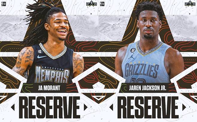 자 모란트(왼쪽)와 자렌 잭슨 주니어가 멤피스 소속으로 올스타전에 참여하게 됐다. NBA 공식 SNS 제공