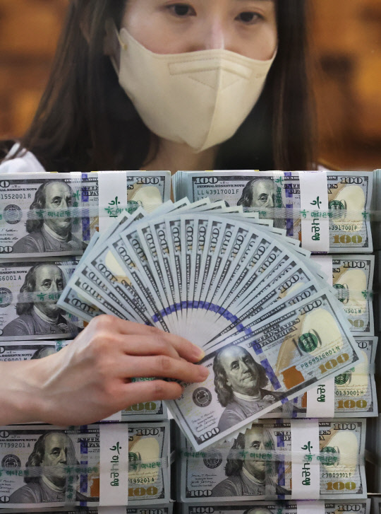 지난 2일 서울 명동 하나은행 본점에서 직원들이 미 달러를 체크하고 있다.   <연합뉴스>