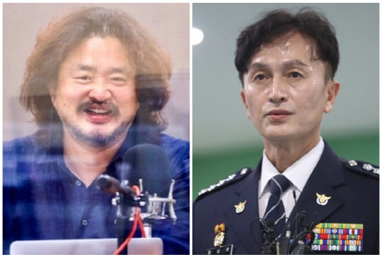 방송인 김어준씨(왼쪽)와 류삼영 총경. <tbs 제공, 연합뉴스>