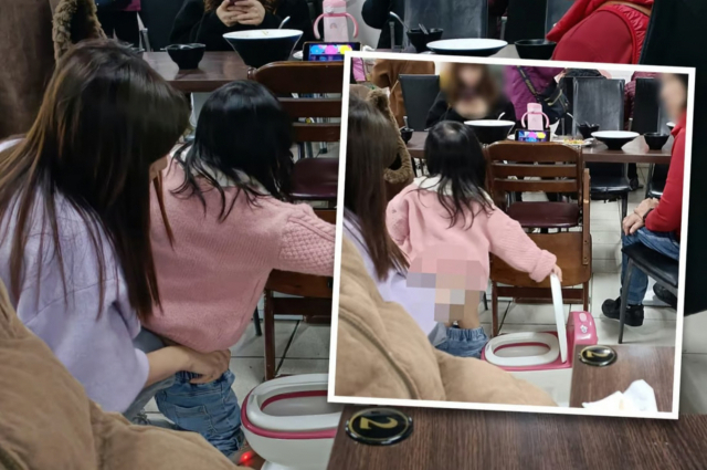 대만의 한 식당에서 휴대용 변기를 꺼내 딸에게 용변을 보게 한 엄마가 현지 누리꾼들의 질타를 받았다. 사우스차이나모닝포스트(SCMP) 캡처