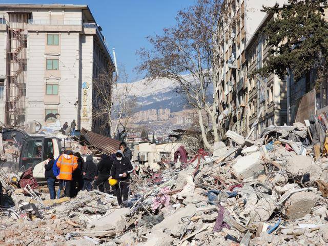 9일(현지시간) 튀르키예 카라만마라슈 지진 현장. 카라만마라슈(튀르키예)=신은별 특파원