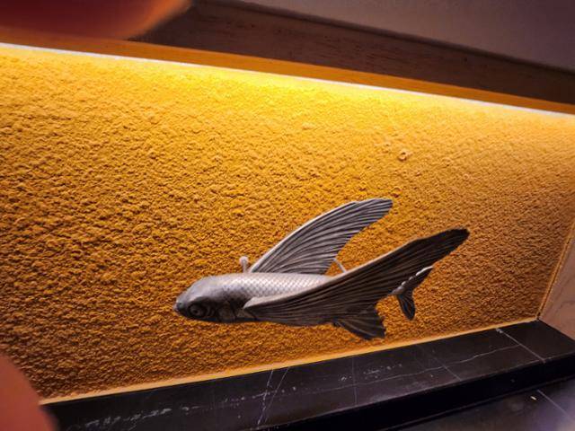 JW메리어트 제주 객실동 하단에는 날치들이 비상하는 조각상을 새겨 넣었다. 송주용 기자