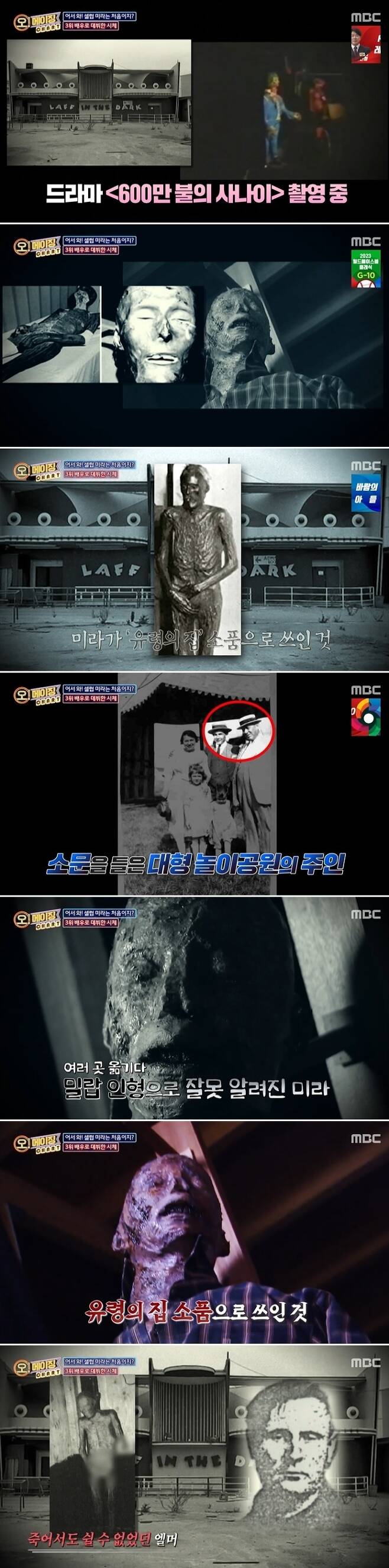Is there a dead body that debuted as an actor?MBC Mysterious TV Surprise broadcast on February 26 highlighted what happened during the filming of Drama The Man of Six Million Dollars in 1976.At the time, The Six Million Dollar Man was filming at the Phantoms house, and it was shocked to discover that what he thought was a small mannequin was a real human body. The mummy was used as a props for the Phantoms house.Investigations revealed the body to be the famous World Bank Strength of the 1900s: shot dead by a sheriff, but embalmed and displayed by an undertaker to make money.