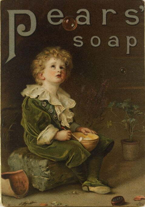 밀레이의 '비누거품'(1886). 비누 회사 페어스의 광고 포스터 이미지이자 포장지로 쓰이면서 엄청난 상업적 성공을 거뒀다. 한편 비평가들에게는 "지나치게 상업적"이란 비판을 받았다.
