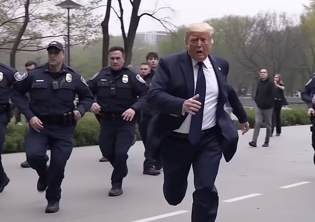 AI 기술로 경찰에 쫓기는 도널드 트럼프 전 미국 대통령의 모습을 가짜 이미지로 제작했다.