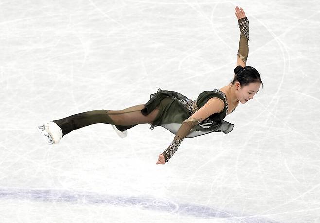 ▲ 김채연이 2023 ISU 피겨 스케이팅 세계 선수권대회 여자 싱글 쇼트프로그램에서 경기를 펼치고 있다. ⓒ연합뉴스/AP