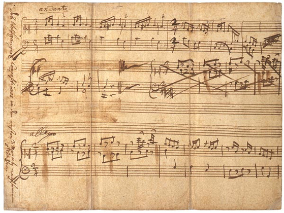모차르트의 첫 즉흥 연주를 악보로 옮긴 안단테 C장조 K.1a (1762). [사진 사회평론]