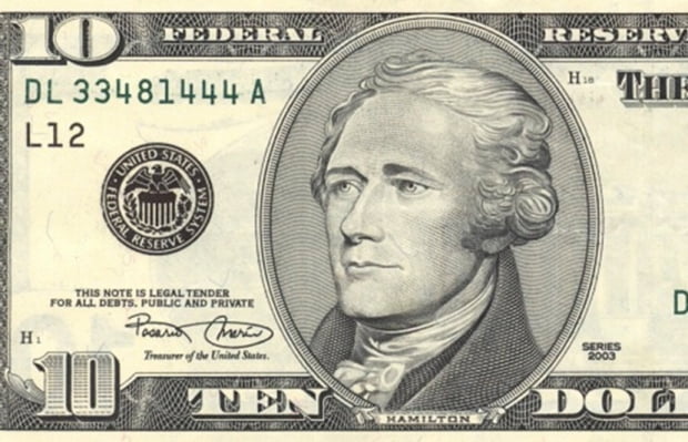 미국 10달러 지폐에 그려진 건국의 아버지 해밀턴.