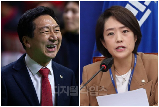 김기현(왼쪽) 국민의힘 대표와 고민정 더불어민주당 의원. <디지털타임스 DB>