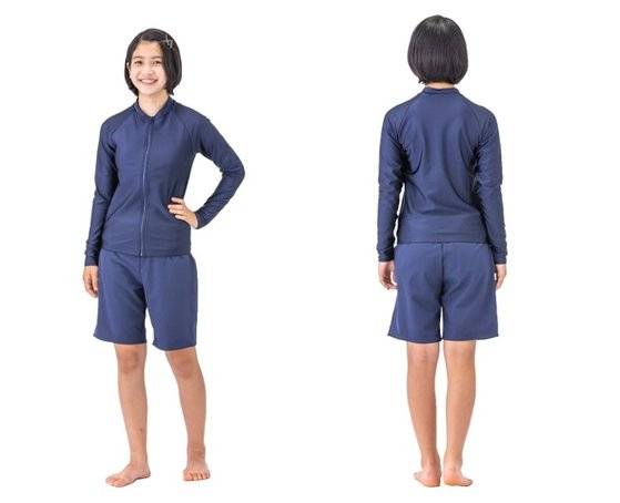 일본 학생들 사이에서 호평을 받고 있는 젠더리스 수영복 앞뒤 모습. 사진 풋마크 홈페이지 캡처