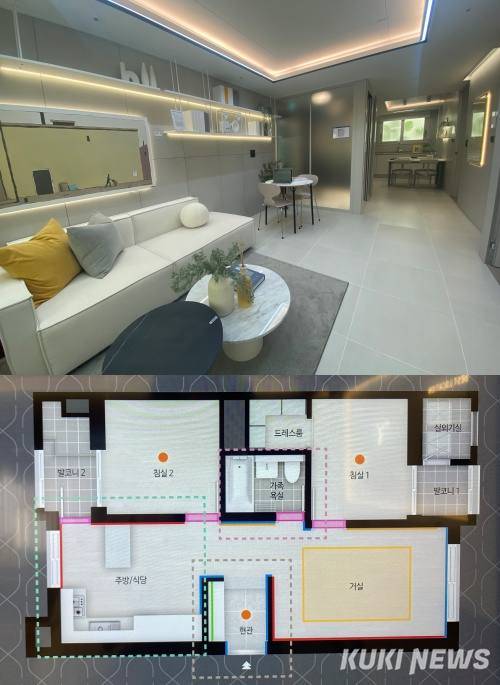 49㎡B 견본주택. 주방과 거실 간 맞통풍이 가능하다. 송금종 기자