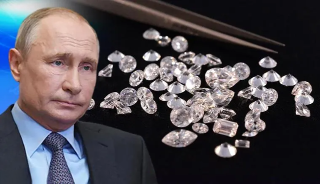 블라디미르 푸틴 러시아 대통령과 작은 다이아몬드 원석을 합성한 이미지. AP 연합뉴스