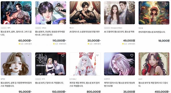 크몽에서 '웹소설 표지'로 검색한 결과. /사진=크몽 캡처