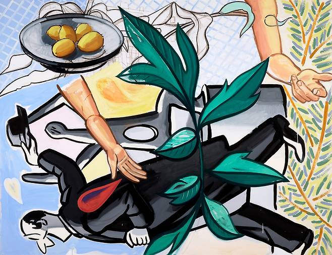 데이비드 살레(David Salle),레몬이 담긴 그릇(Bowl of Lemons),2020 Oil, acrylic and charcoal on linen,155.9 x 201.3 cm