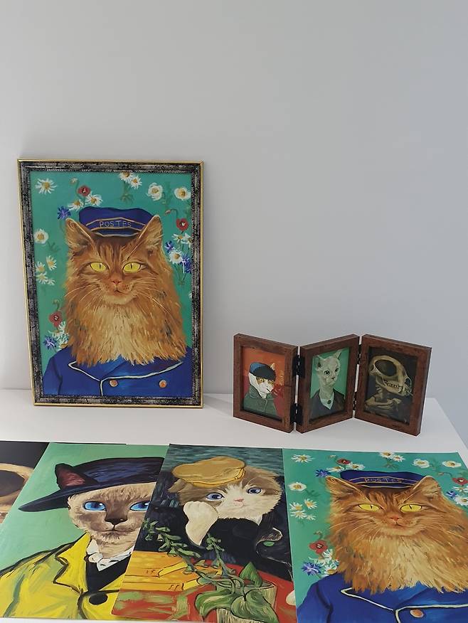 장회영 작가의 개인전, “Van Gogh Cats” 전시장 모습, 세종시 brt작은미술관에서 오는 28일까지 펼쳐진다.