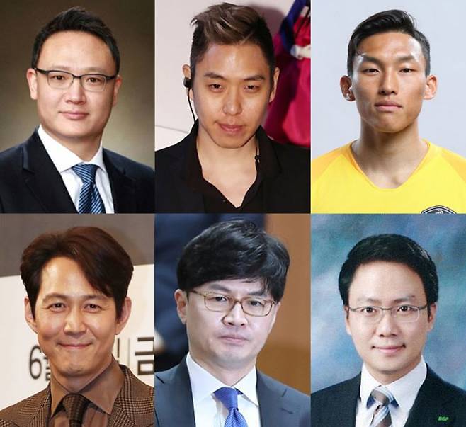 현대고(서울·울산) 출신 주요인사. (왼쪽부터) 안상훈 대통령비서실 사회수석비서관, 이은결 마술사, 김승규 축구선수(사우디아라비아 알 샤바브 FC), 이정재 배우, 한동훈 법무장관, 홍정국 BGF 대표이사