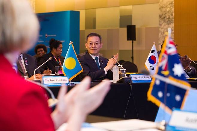 이종호 과학기술정보통신부 장관이 31일 서울 강남구 코엑스인터컨티넨탈호텔에서 열린 '2023 한-태평양도서국 디지털 장관회의'에 참석하고 있다. 과기정통부 제공