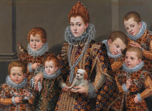 라비니아 폰타나, '비앙카 데글리 우틸리 마셀리와 여섯 아이', 1604~1605년, 캔버스에 유채, 99 x 133.3㎝, 개인 소장