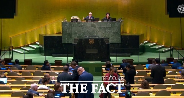 뉴욕 유엔본부에서 6일(현지시간) 2024~2025년 임기 안전보장이사회 비상임이사국을 뽑는 총회가 열린 모습. / 뉴시스