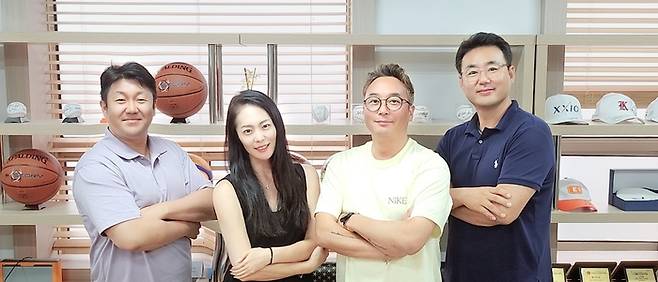 한국 스포츠의 체질 개선이라는 화두를 실천에 옮기고 있는 ㈜국대 임종식 본부장, 장현아 본부장, 이용우 본부장, 김원석 회장(왼쪽부터)