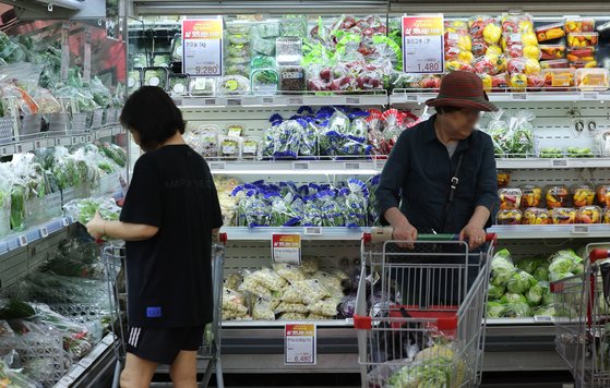 한국의 주요 식료품 구매비용은 101.01달러로 OECD 평균(63.41달러)의 1.6배로 나타났다. 사진은 23일 서울 시내의 한 마트에 채소가 진열돼있는 모습. 연합뉴스